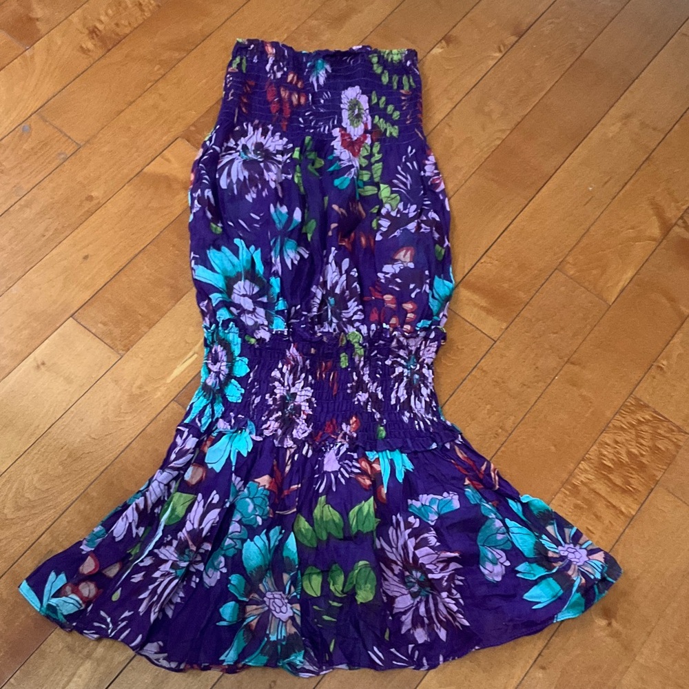Purple Floral Strapless Smocked Tube Dress